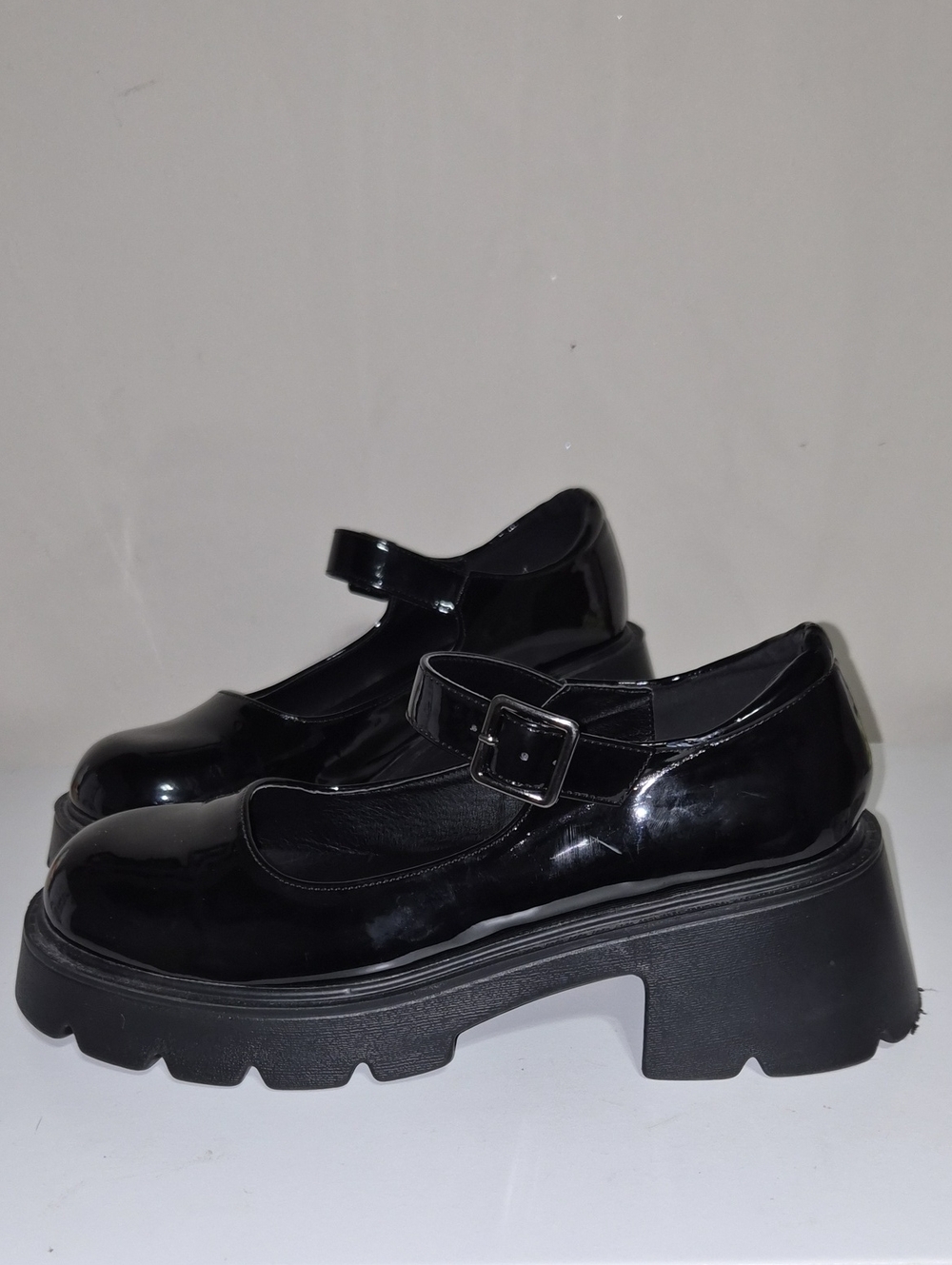 Black Patent Mary Jane Platform Shoes - Chunky Sole